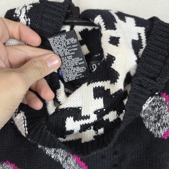 Vtg J B Diffusion Womens Sweater M Black Pink Turtleneck Art To Wear Abstract - Picture 8 of 12